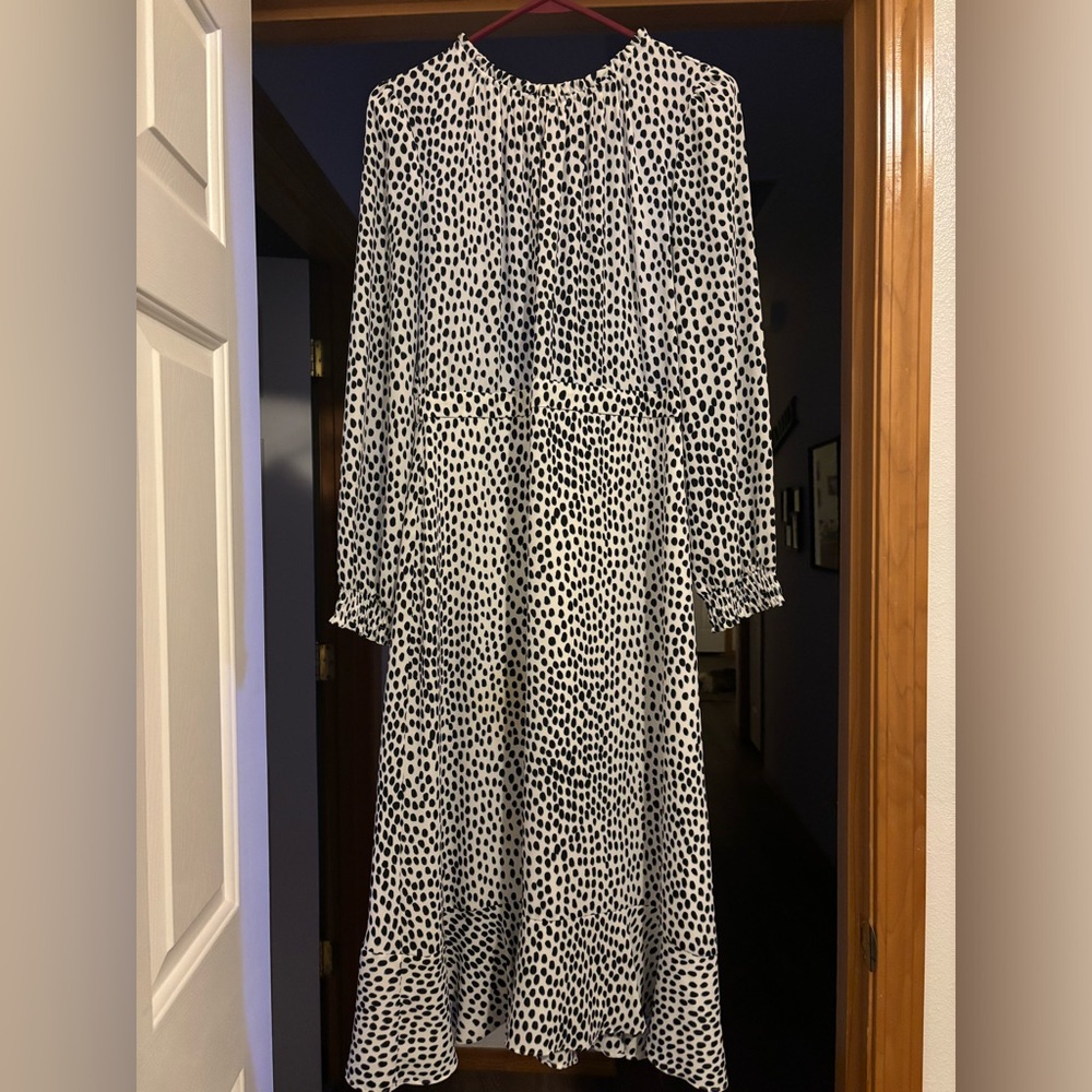 J. Crew White Midi Dress with Black Dot Print
